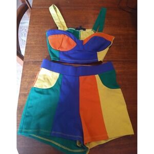 Cherry Mellow color Block 2 piece set Drippin Finesse Crop Top Shorts 90's Y2K S